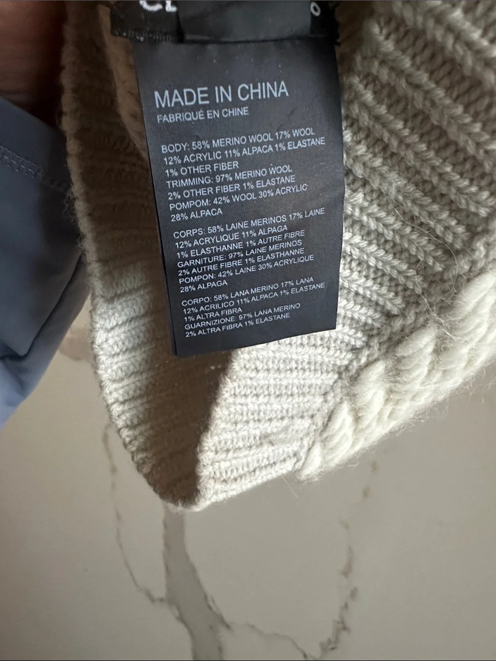 Club Monaco Cream and Light Gray Cable Knit Pom Beanie